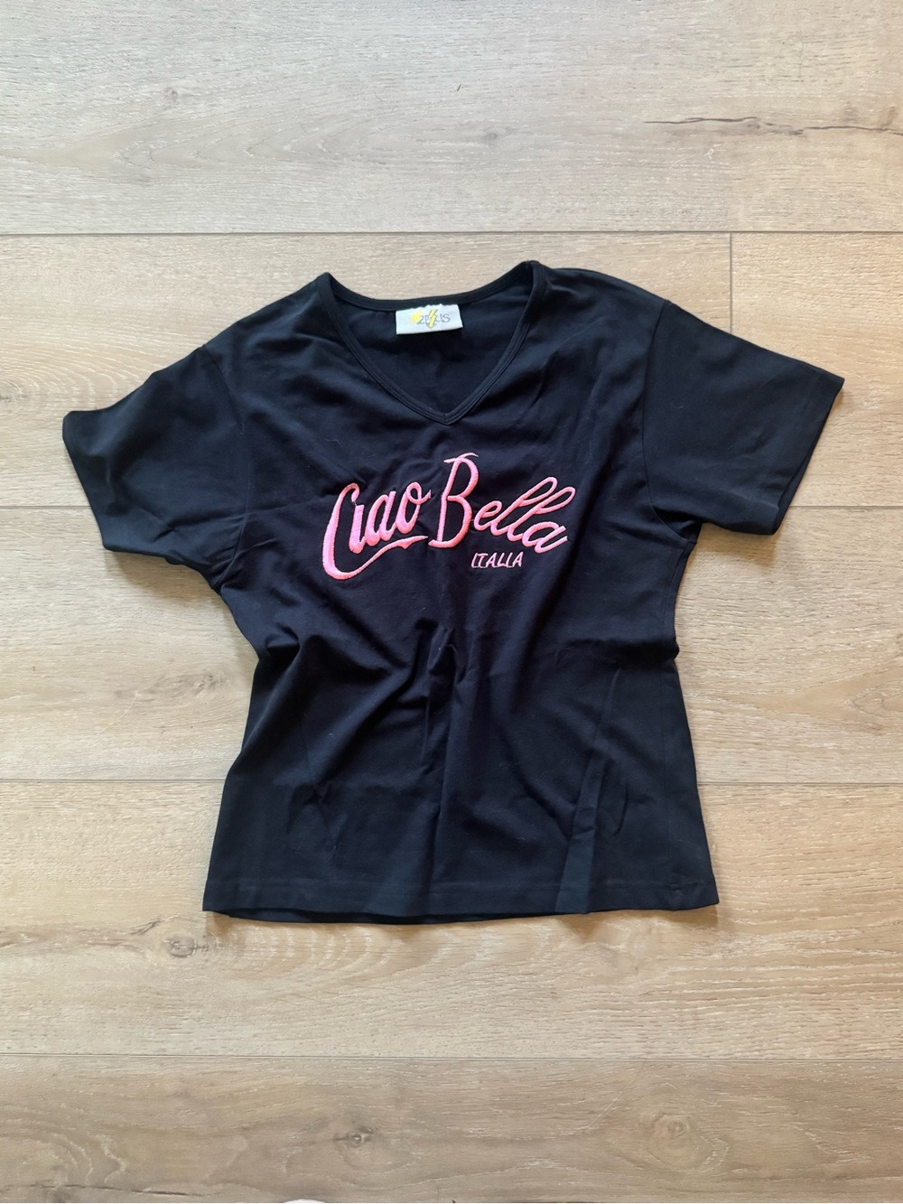 Ciao Bella Italia Black Tee with Pink Script